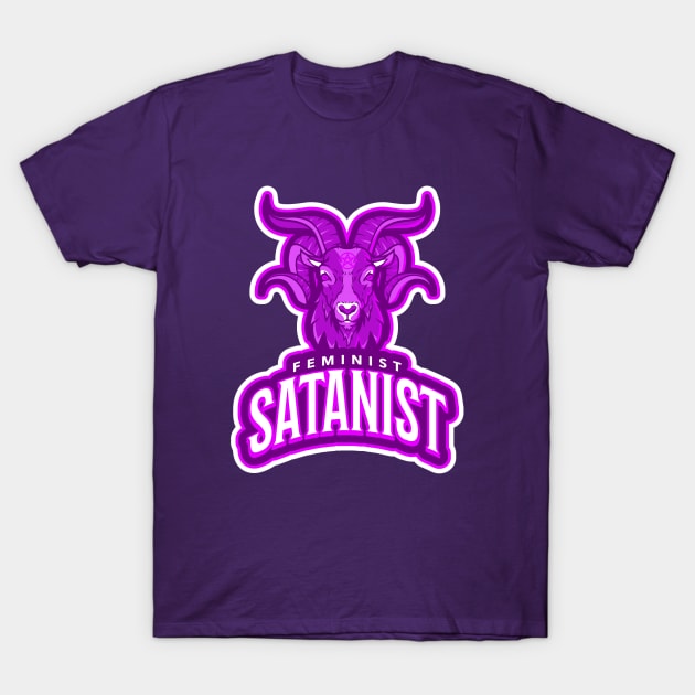 Feminist Satanist Purple Goat Baphomet with Pentagram Occult T-Shirt by Witchy Ways